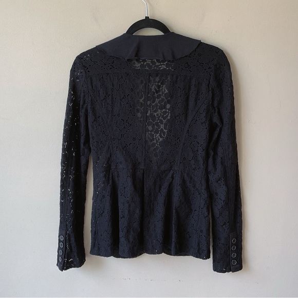 Free People Eyelet Lace Ruffle Front Black Blazer Size 6 - Picture 4 of 8